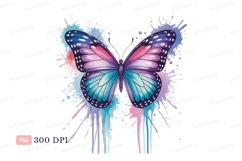 Colorful butterfly watercolor splashes purple Product Image 1