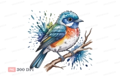 Colorful bird perched on branch blue orange Product Image 1
