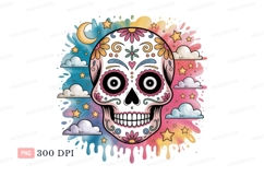 Colorful sugar skull with moon and stars dead Product Image 1