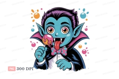 Blue vampire eating pink lollipop candy Product Image 1