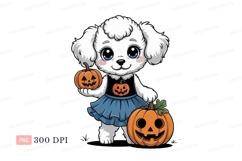 Fluffy dog with pumpkins puppy halloween Product Image 1