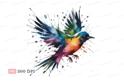 Colorful bird watercolor splash flying Product Image 1
