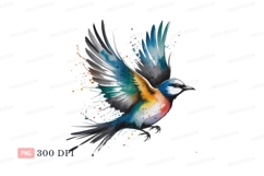 Colorful bird flying watercolor splash image Product Image 1