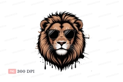 Cool lion wearing sunglasses animal portrait Product Image 1