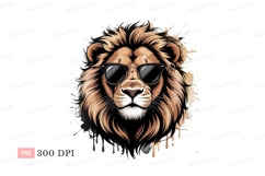 Cool lion wearing sunglasses animal portrait Product Image 1