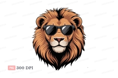 Cool lion wearing sunglasses animal portrait Product Image 1