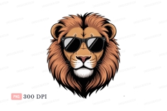 Cool lion wearing sunglasses animal portrait Product Image 1