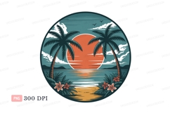 Tropical sunset beach palm trees ocean image Product Image 1