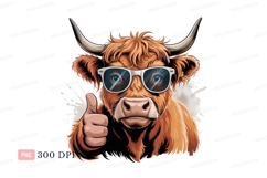Fluffy Highland Cow Thumbs Up brown horns Product Image 1