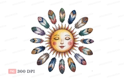 Celestial sun face with colorful feathers image Product Image 1