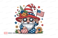 Patriotic gnome holding american flag stars Product Image 1