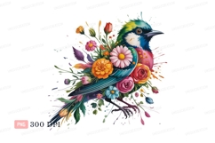 Colorful bird adorned with vibrant flowers nature Product Image 1