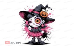 Cute witch with pumpkin and pink accents halloween Product Image 1