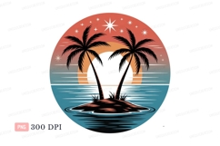 Tropical island sunset palm trees ocean Product Image 1