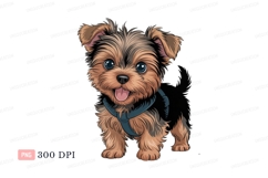 Adorable yorkshire terrier puppy wearing blue harness Product Image 1