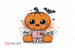Cute pumpkin character with bat halloween orange Product Image 1