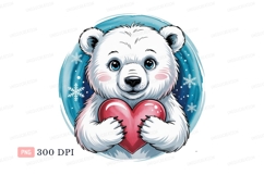 Fluffy polar bear holding pink heart white Product Image 1