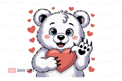 Fluffy white bear holding red heart love Product Image 1