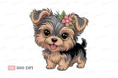 Adorable fluffy puppy wearing flower yorkie pink Product Image 1