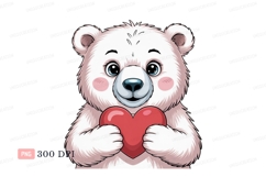 Fluffy white bear holding red heart image Product Image 1