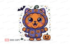 Cute cat wearing pumpkin costume halloween Product Image 1