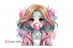 Anime girl blowing pink bubblegum image Product Image 1