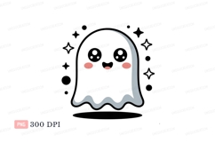 Cute ghost with blush cheeks cartoon kawaii Product Image 1
