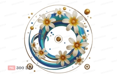 White flowers gold centers blue swirls image Product Image 1