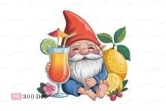 Happy gnome holding orange cocktail with lemons yellow Product Image 1