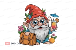 Cheerful gnome with drink and bag blue orange Product Image 1