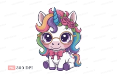 Cute unicorn with rainbow mane and glasses horn Product Image 1