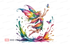 Rainbow fairy with butterflies and paint splashes butterfly Product Image 1