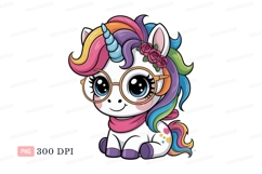 Cute unicorn with rainbow hair and glasses scarf Product Image 1