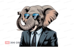 Dapper elephant wearing sunglasses and suit formal Product Image 1