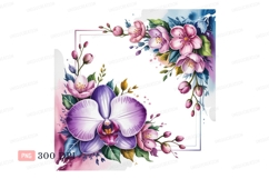 Purple orchid pink blossoms floral frame image Product Image 1