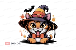 Halloween cat witch hat bow orange black Product Image 1