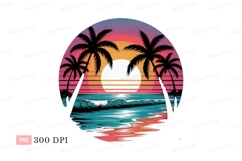 Tropical sunset beach palm trees ocean waves Product Image 1