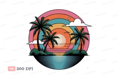 Tropical sunset palms ocean retro Product Image 1