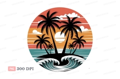 Tropical island sunset ocean waves palm Product Image 1