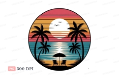 Tropical sunset beach scene with palm trees ocean Product Image 1