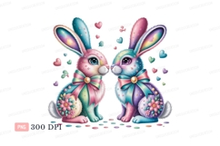 Pastel bunnies with bows and hearts flowers Product Image 1