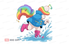 Child splashing in puddles with rainbow accessories Product Image 1