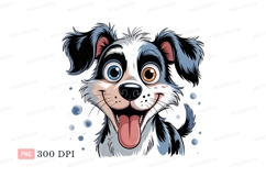Happy dog with blue and orange eyes playful cartoon Product Image 1
