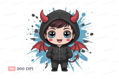 Chibi devil with blue eyes and red horns cute cartoon Product Image 1