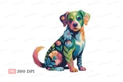 Colorful floral dog portrait illustration Product Image 1