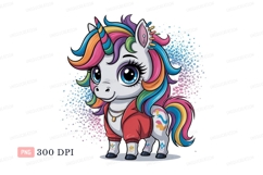 Cute unicorn with rainbow mane and red jacket tail Product Image 1
