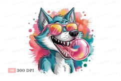 Blue wolf chewing bubblegum with sunglasses pink Product Image 1