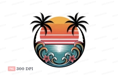 Sunset ocean waves palm trees flowers image Product Image 1