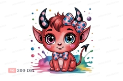 Cute devil creature with colorful eyes cartoon pink Product Image 1