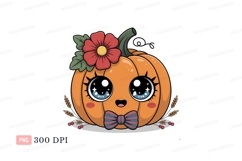 Cute pumpkin with flower and bow kawaii Product Image 1